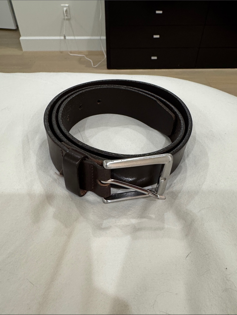 Men's Dark Brown Leather Belt with Silver Buckle